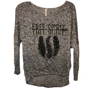 gray pink berry long sleeve graphic shirt high low polyester blend sheer READ